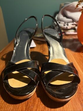 Stuart Weitzman Black Patent Slingback Heels